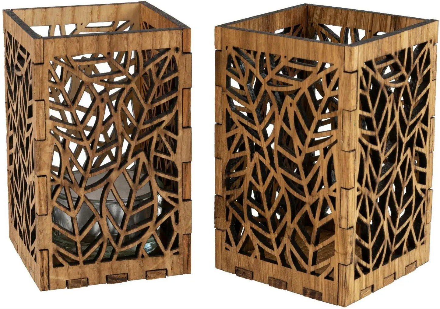Holz Teelicht / Ambiente Licht aus geölter Eiche mit Laubbaum Blätte