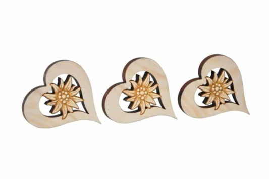Zirbenherz klein mit Edelweiß 3er Set