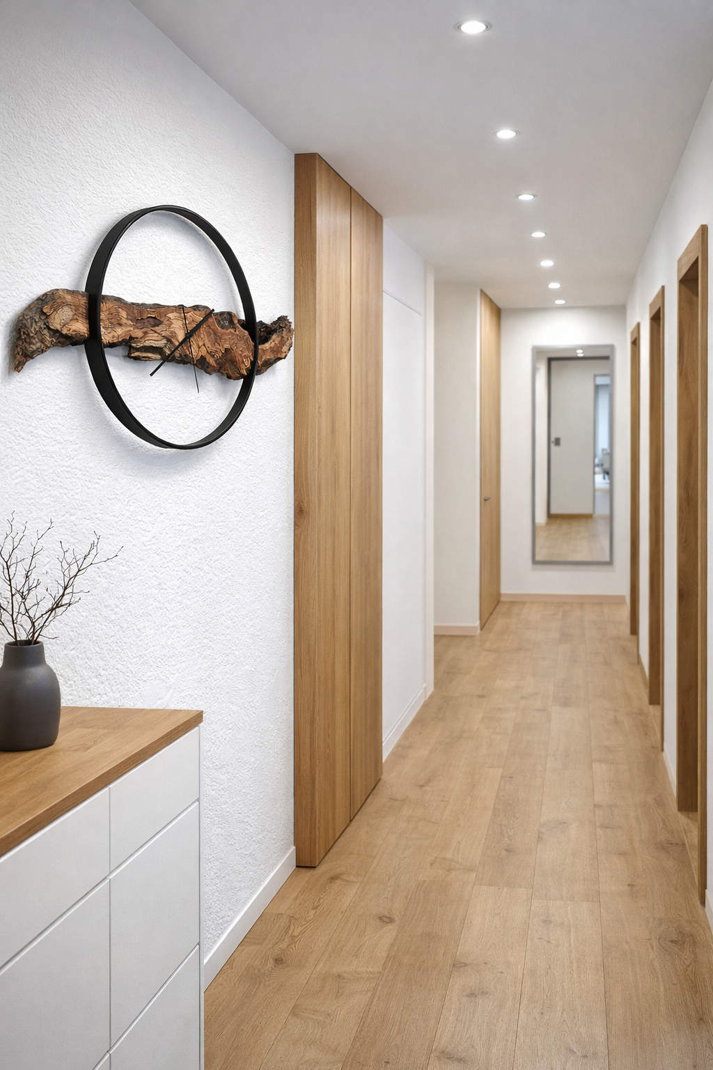 Holz Wanduhr mit Stahlring 00260113