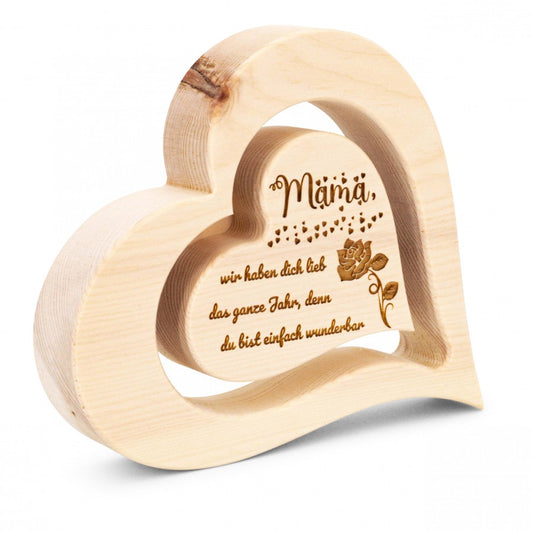 Zirbenherz 20cm Mama wir haben/ich hab dich lieb